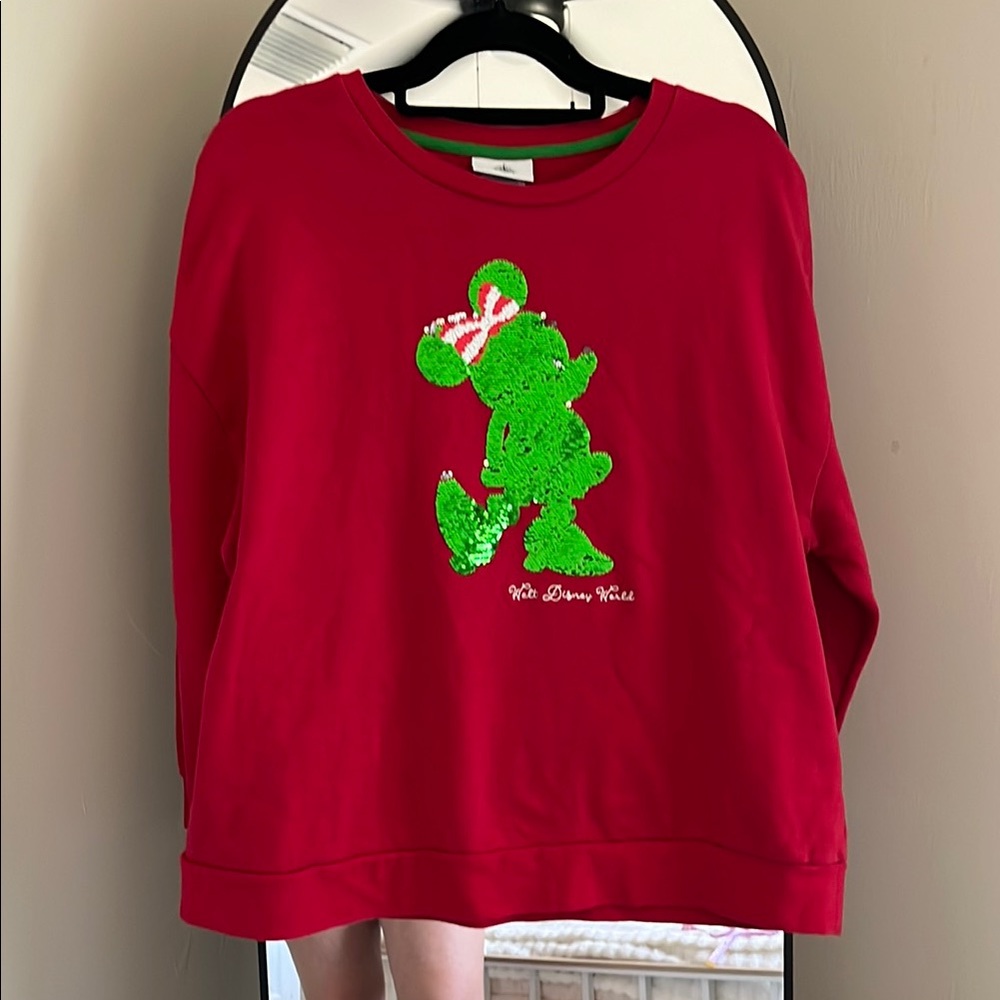 Disney World Red Disney Sweater with Green Sequin Mickey